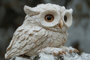 Aufkleber - A white owl statue sits atop a rock, ideal for use in decorative or editorial contexts