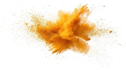 Poster - Turmeric powder explosion with dynamic burst effect isolated on bright background for culinary and health-related designs