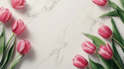 Aufkleber - Spring tulips arrangement on marble background with ample space for branding and text promotional designs