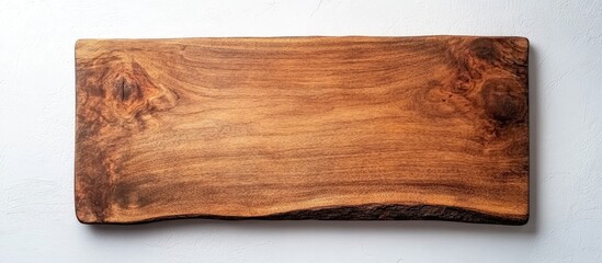 Poster - Natural Rustic Wooden Cutting Board on Bright White Background Blank Space for Text and Personalization in Warm Brown Tones