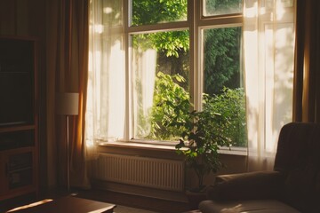 Poster - A cozy living room with modern furniture and a large window