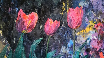 Aufkleber - Vibrant Pink Tulips Against Abstract Background in Julianadorp Floral Art