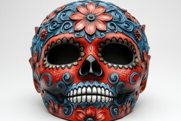 Poster - A vibrant sugar skull decorated with colorful flowers