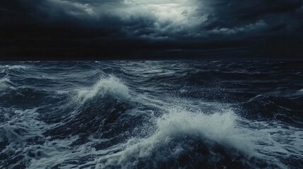 Poster - Stormy ocean waves crashing under dark clouds and turbulent skies creating a dramatic and powerful seascape atmosphere.