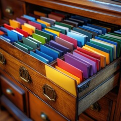 Aufkleber - A drawer filled with various colorful folders, perfect for organizing and categorizing documents or ideas