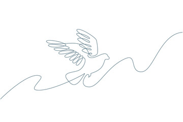 Poster - Flying Bird One Continuous Line Drawing Sign Emblem. Vector illustration of Dove Symbol Peace and Freedom Concept