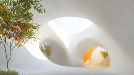 Poster - Innovative Interior Design Featuring Organic Shapes and Natural Light Play in a Modern Space