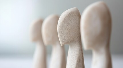 Poster - Wooden Carved Figures in Minimalist Design Arranged in Unique Formations for Contemporary Decor
