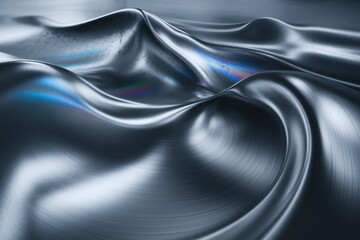 Poster - Abstract rendering of flowing metallic waves with brushed texture and iridescent highlights.