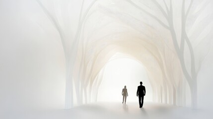 Poster - Imaginative Design Scene Featuring Abstract Dynamic Figures in a Dreamy Light-filled Environment