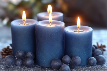 Poster - A set of blue candles placed on a flat surface, perfect for decoration or photography