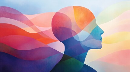 Poster - Abstract Illustration of a Human Profile with Colorful Waves Representing Emotion and Perception