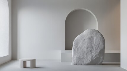 Poster - Abstract Design Space Featuring Minimalist White Rock and Geometric Elements for Creative Inspiration