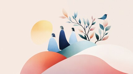 Poster - Artistic Illustration of Figures in Nature Emphasizing Empathy and Envisioning Cultural Connections