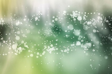 Poster - Abstract green and white bokeh background with blurred lights and glowing particles.