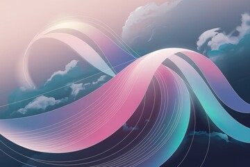 Wall Mural - Abstract pastel ribbons flowing across a dreamy cloudscape, evoking serenity and ethereal beauty.