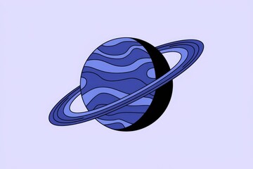 Poster - Stylized illustration of a planet with rings, featuring wavy blue patterns.