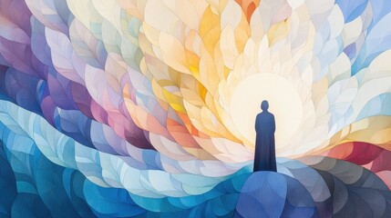 Poster - Evocative Abstract Illustration Representing Harmony and Color Perception with a Silhouette Against a Radiant Background