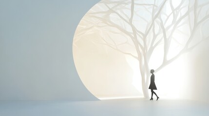 Poster - Designers Explore Emerging Concepts in Minimalist Space with Ethereal Tree Illusion and Soft Light