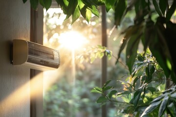 Poster - Air conditioner installed near window, perfect for home or office use