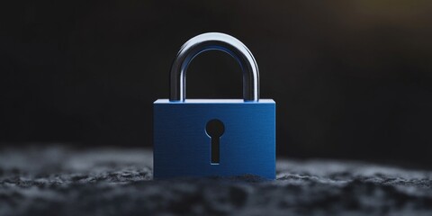 Poster - A blue padlock sits atop a black surface, ready for use