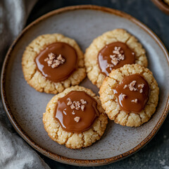 Poster - Caramel Drizzled Cookies Stacked on a Plate