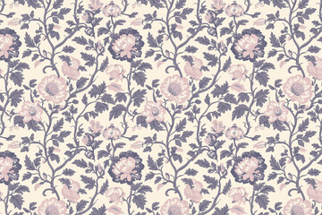 Poster - Floral Toile Tapestry Pattern. Vintage botanical wallpaper pattern. Background image. Created with Generative AI technology
