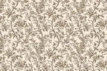Poster - Floral Toile Tapestry Pattern. Vintage botanical wallpaper pattern. Background image. Created with Generative AI technology