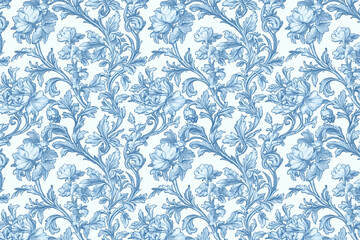 Poster - Floral Toile Tapestry Pattern. Vintage botanical wallpaper pattern. Background image. Created with Generative AI technology