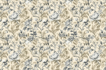 Poster - Floral Toile Tapestry Pattern. Vintage botanical wallpaper pattern. Background image. Created with Generative AI technology
