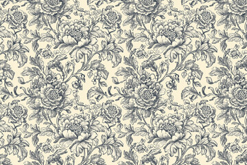 Poster - Floral Toile Tapestry Pattern. Vintage botanical wallpaper pattern. Background image. Created with Generative AI technology