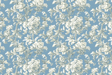 Poster - Floral Toile Tapestry Pattern. Vintage botanical wallpaper pattern. Background image. Created with Generative AI technology