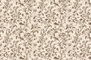 Poster - Floral Toile Tapestry Pattern. Vintage botanical wallpaper pattern. Background image. Created with Generative AI technology