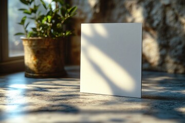 Aufkleber - A simple desk scene with a potted plant and a blank card