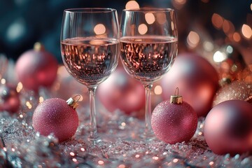 Poster - Two glasses of wine sitting on a table, perfect for a romantic evening or a casual get-together