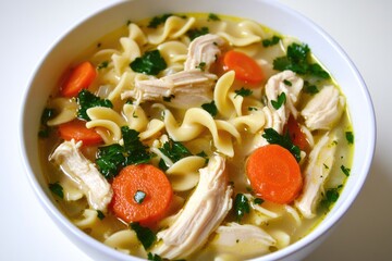 Poster - Warm and comforting bowl of chicken noodle soup with sliced carrots