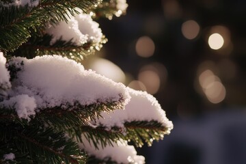 Poster - A close-up view of a pine tree with thick snow covering its branches