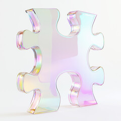Poster - Transparent acrylic puzzle piece reflecting rainbow hues on a white background showcasing modern design