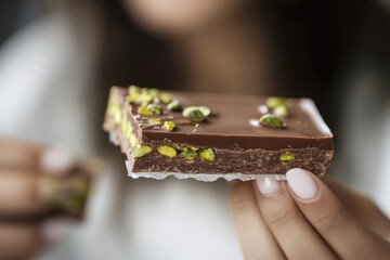 Aufkleber - A close-up shot of a person grasping a slice of food, perfect for use in editorial or lifestyle imagery