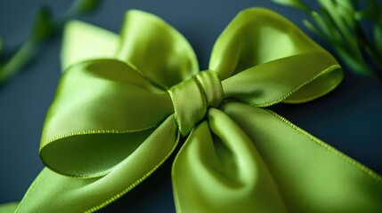 Wall Mural - A close-up shot of a green bow placed on a table, suitable for use in events or as decoration