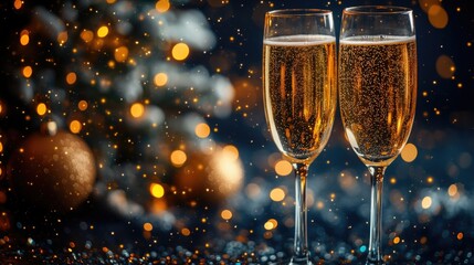 Poster - A festive atmosphere with champagne and Christmas decorations