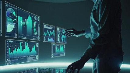 Leinwandbilder - Exploring data analysis techniques in a high-tech workspace with multiple screens displaying analytics