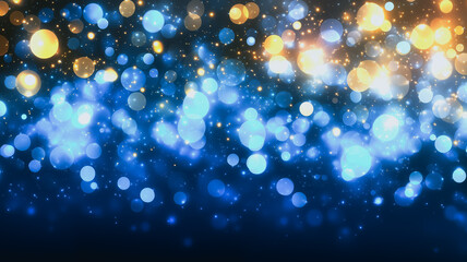 Poster - Blue and Gold Bokeh: A mesmerizing display of blue and gold bokeh lights dance against a dark backdrop, creating an ethereal and enchanting atmosphere. perfect for evoking a sense of wonder.