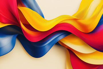 Poster - Vibrant abstract pattern featuring dynamic flowing ribbons of color on a soft beige background in high resolution
