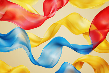 Poster - Vibrant flowing ribbons create an abstract pattern in bold colors with soft transparency effects on a neutral background