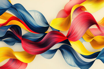Poster - Vibrant abstract pattern with flowing ribbons in bold colors on a neutral background showcasing intricate forms and transparency
