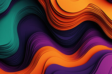 Poster - Vibrant abstract pattern with layered blobs and wavy lines in orange, purple, and teal showcasing dynamic gradients and sleek appeal