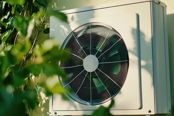 Poster - Air conditioning unit perched atop a wall, providing cooling relief in hot weather
