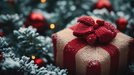 Aufkleber - A beautifully presented gift wrapped in red and white with a bow, perfect for special occasions or as a decorative item