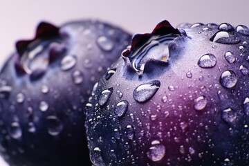 Poster - Two fresh plums with water droplets glistening on their surface, perfect for a still life or food photography shot